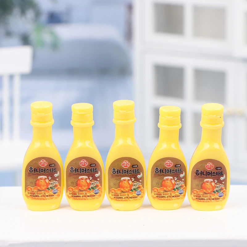 

5Pcs 1:12 Dollhouse Miniature Honey Mustard Bottle Model Kitchen Accessories For Doll House Decor Kids Pretend Play Toys