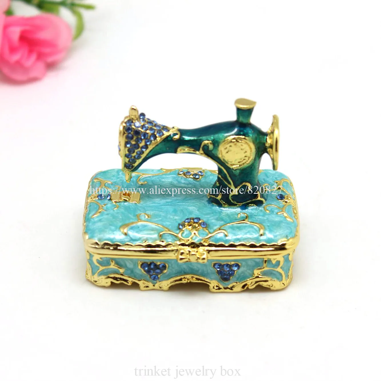 Old Sewing Machine Style Pink Mini Jewelry Trinket box