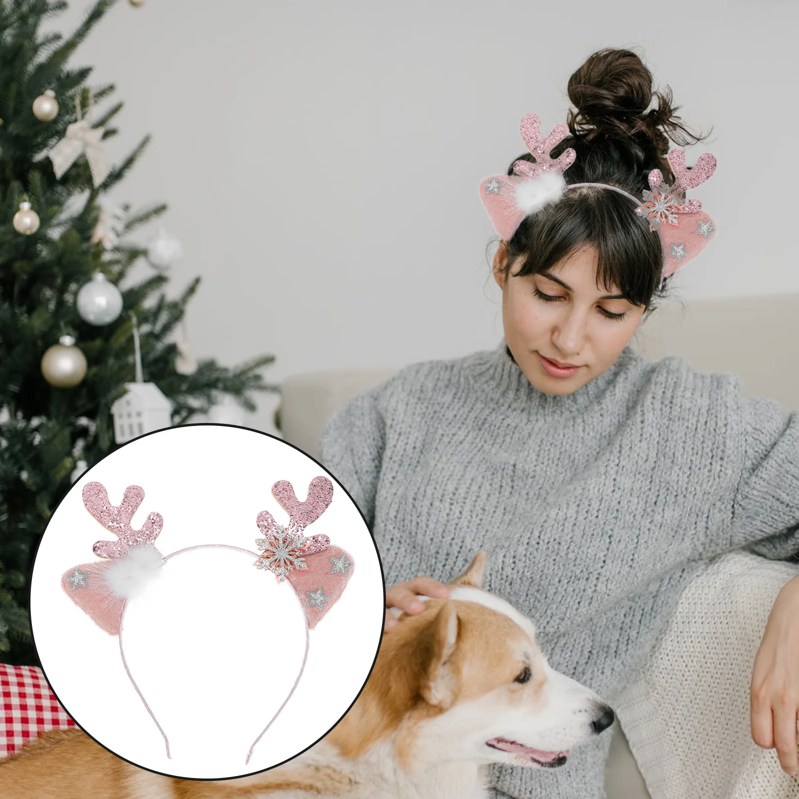 

Головная повязка с оленьими рогами, ободок для волос, фестивальный декоративный головной убор, наряд для девушек, Шпилька для волос на Рождество, фотокольцо