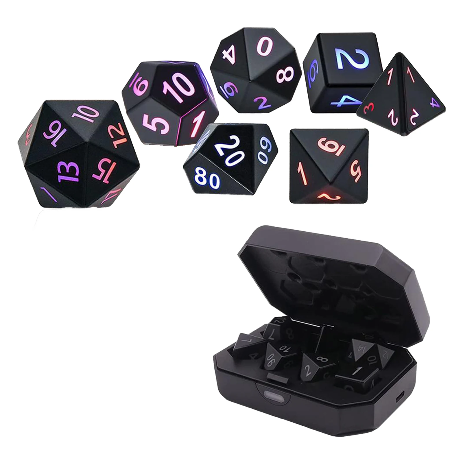 7pcs DND Dice Set Light Up DND Dice With Charging Box Glowing Dice For Tabletop Games ZHOORQI D&D Dice Role-Playing Game
