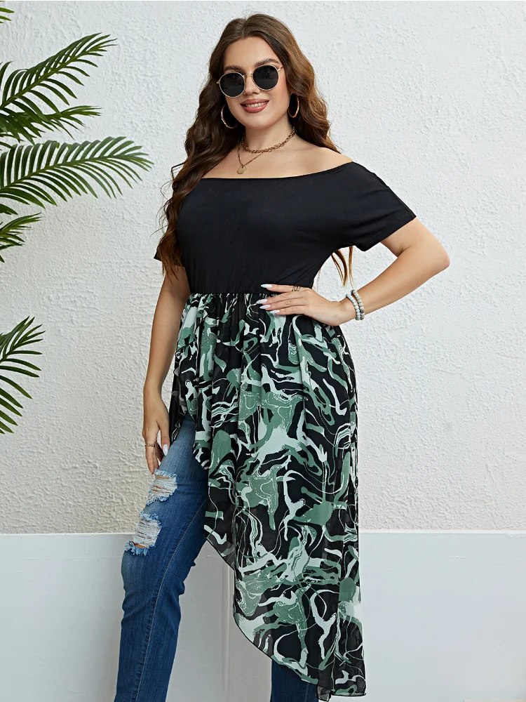 Summer one-shoulder irregular waist dress plus size party dress