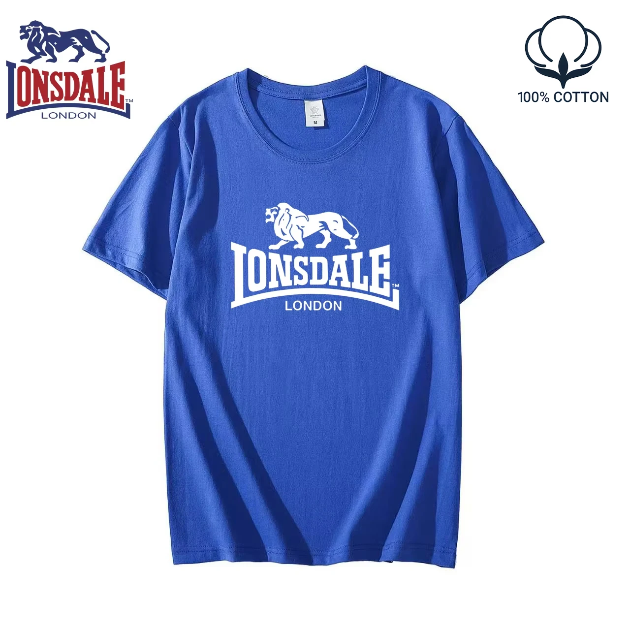 Фото Мужская летняя футболка с коротким рукавом с логотипом LONSDALE, женская новая модная спортивная футболка из 100% чистого хлопка для пар. №4