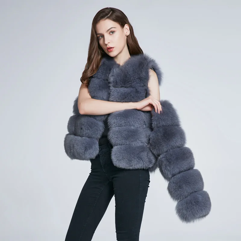 Luxury Natural Sheep Shearing Real Fox Fur Coat With Removable Sleeves Lady Winter High-end Blue Jacket Women Warm Fur Outerwear