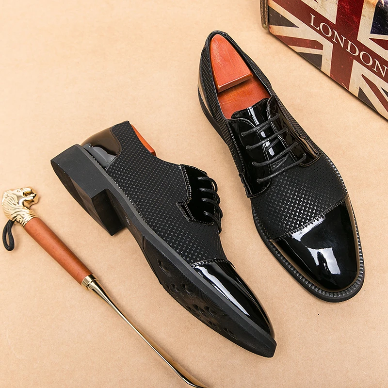 

New Fashion Patent Leather Oxford Mens Dress Shoes Formal Business Lace-up Pointed Office Leather Shoes Elegant Men Dress Shoes