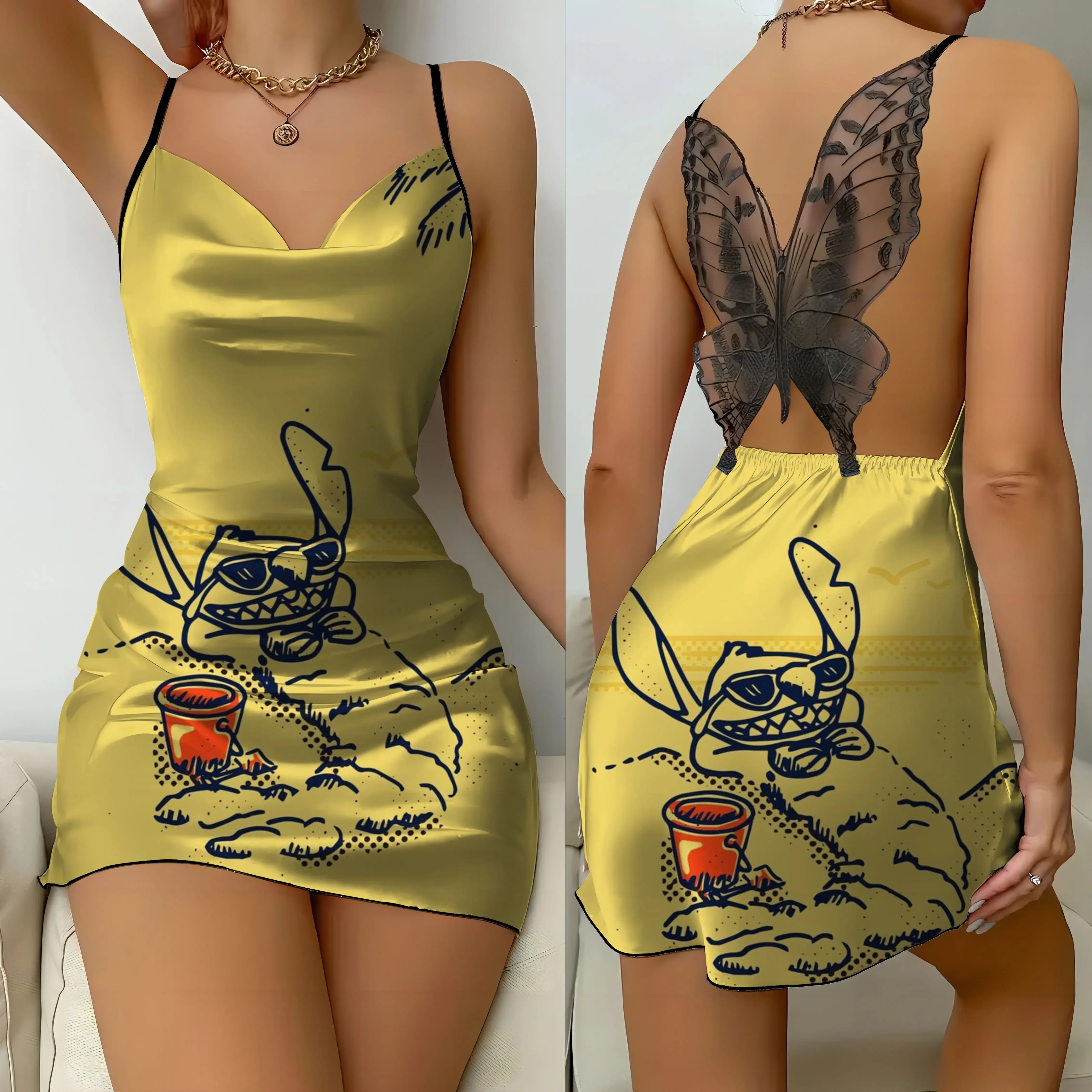 Вечерние платья с бантом мини-платье пижамная юбка Disney Stitch атласная поверхность