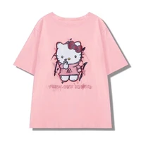 hello kitty short sleeve t shirt women pink japanese soft cute top fashion girl sanrio casual harajuku ulzzang t shirt
