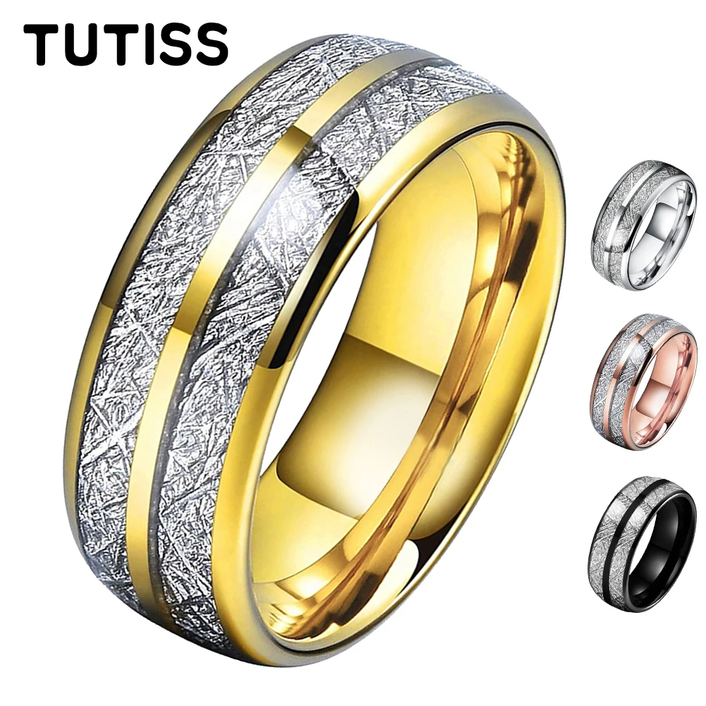 TUTISS Fashion 8mm Groove Beveled Tungsten Steel Ring Inlaid With Carbon Fiber For Men Women Wedding Comfortable Fit