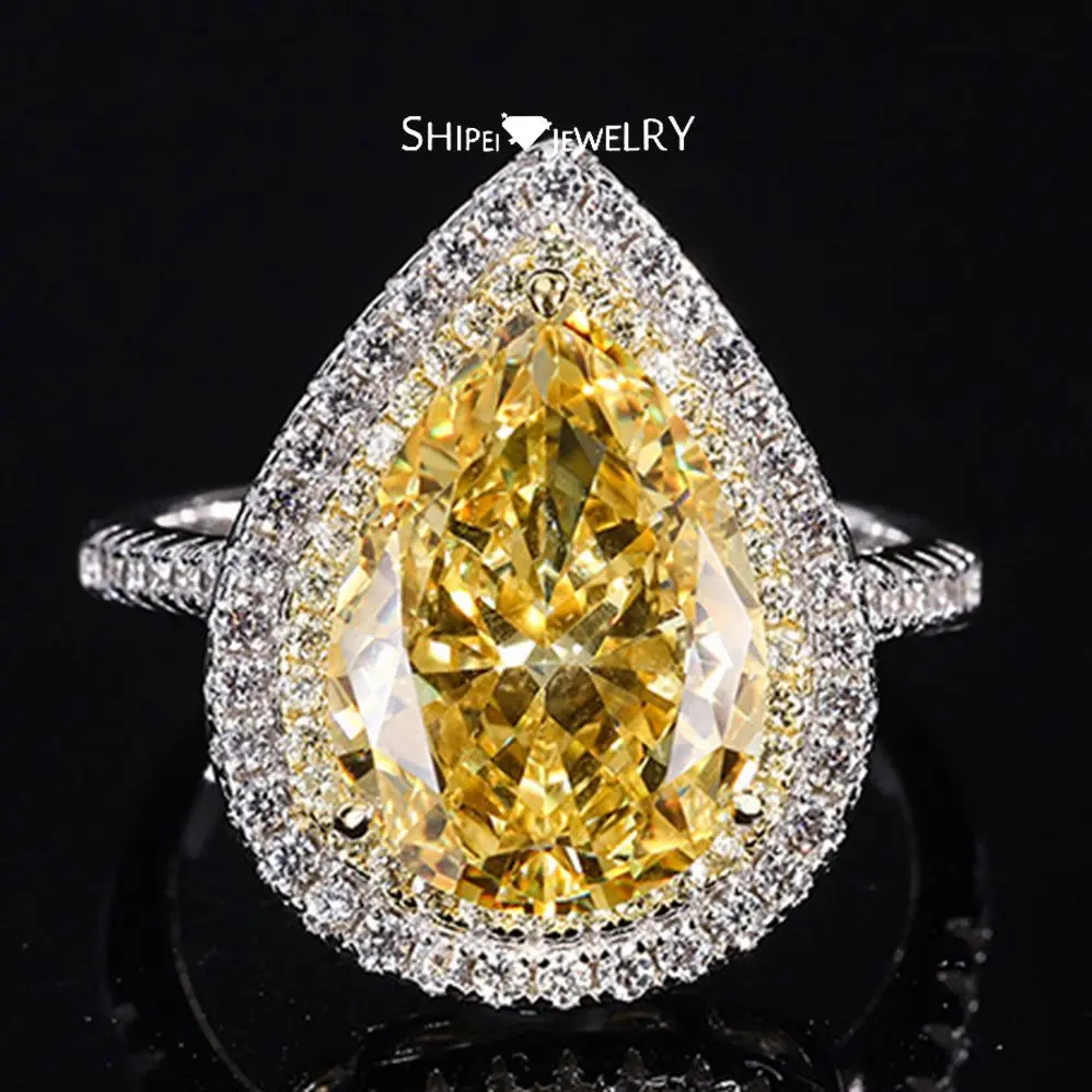 

Shipei 925 Sterling Silver Pear Cut Crushed Ice Created Moissanite Citrine Gemstone Engagement Ring Fine Jewelry Wholesale