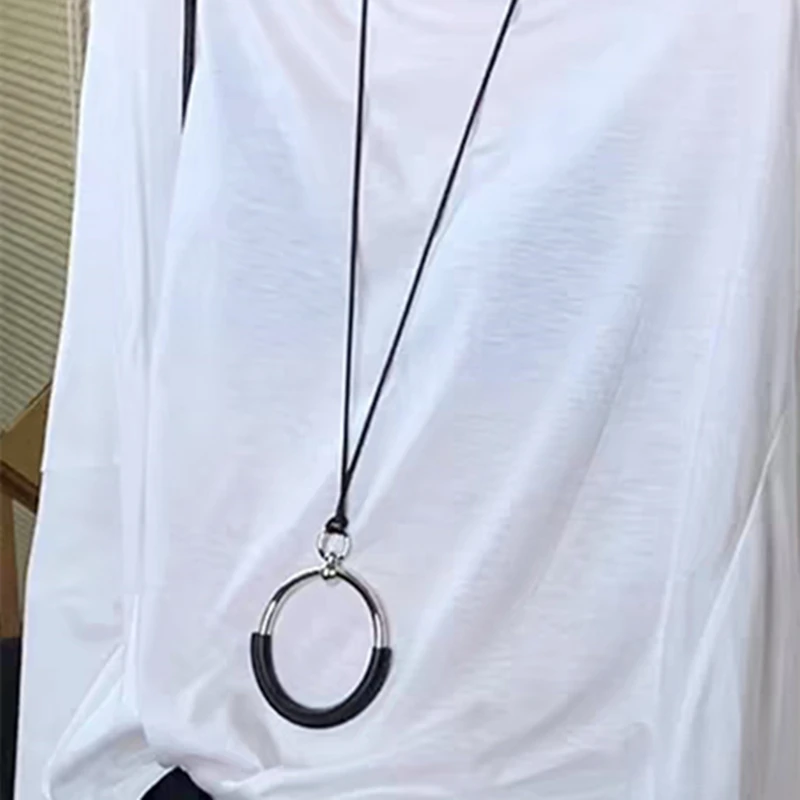 Модное простое серебряное ожерелье с геометрическим кругом и подвеской для