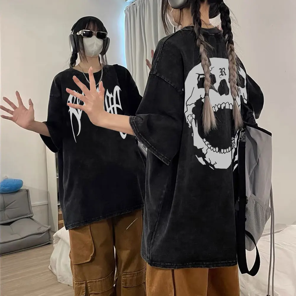 

Hip Hop Chief Keef Juice Weld Lil Peep Skull Skeleton Double Sided Print T Shirts Men's Summer Tshirt Wash Vintage Black Unisex