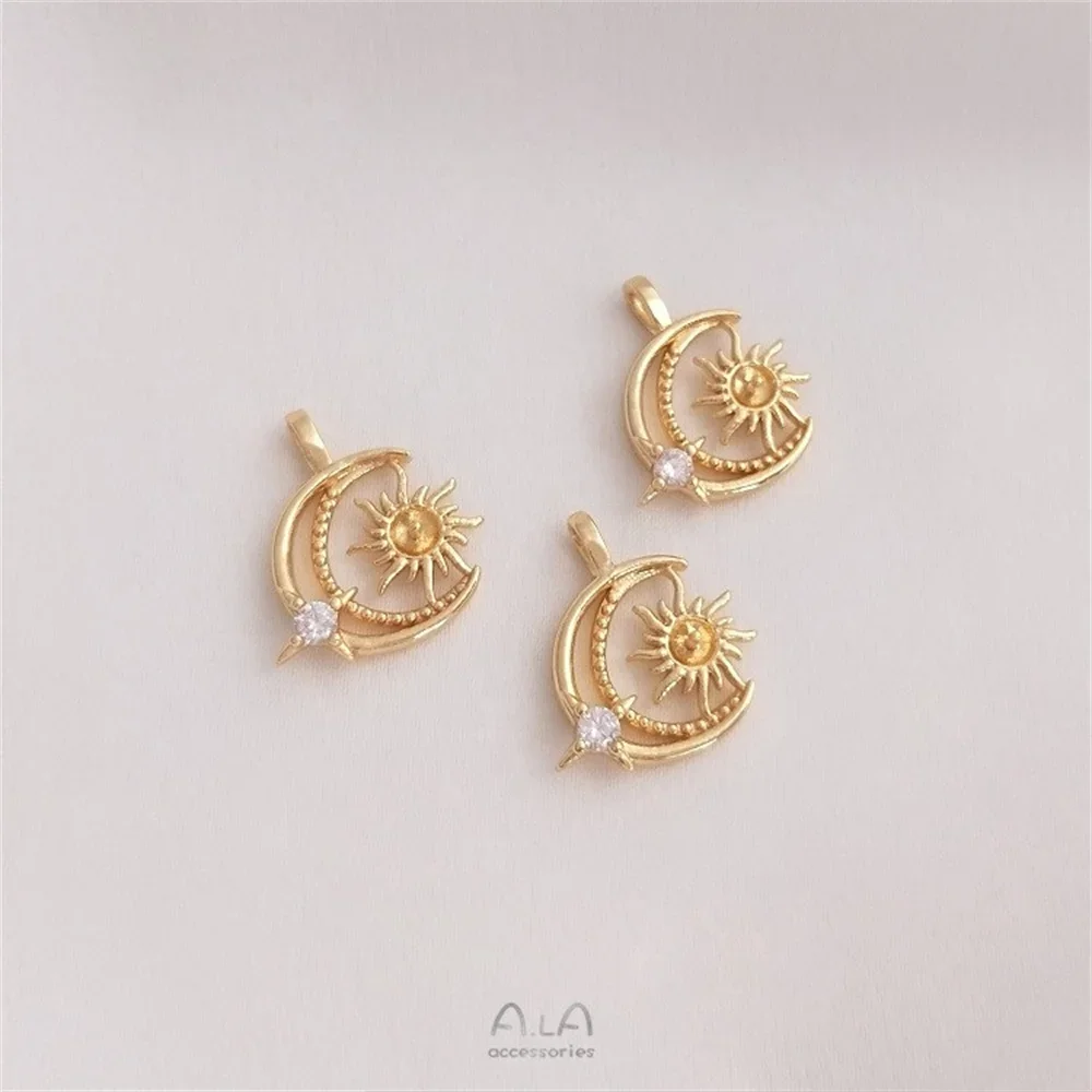 14 К Цвет Золотая Звезда Луна Солнце Держатель Для Бисера Подвеска Ручной Работы