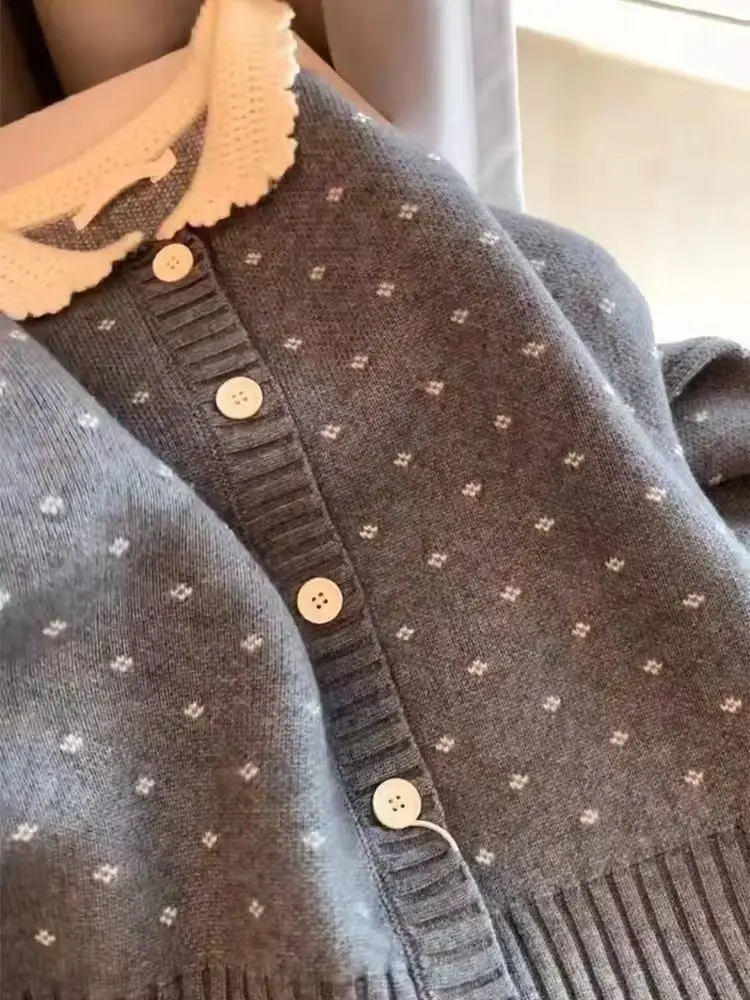 Женский кардиган вязаный свитер с длинным рукавом в стиле преппи повседневное