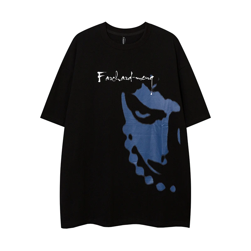 

Футболка Мужская/Женская хлопковая с круглым вырезом, Повседневная Свободная рубашка с принтом персонажа и букв, топ оверсайз с коротким ру...