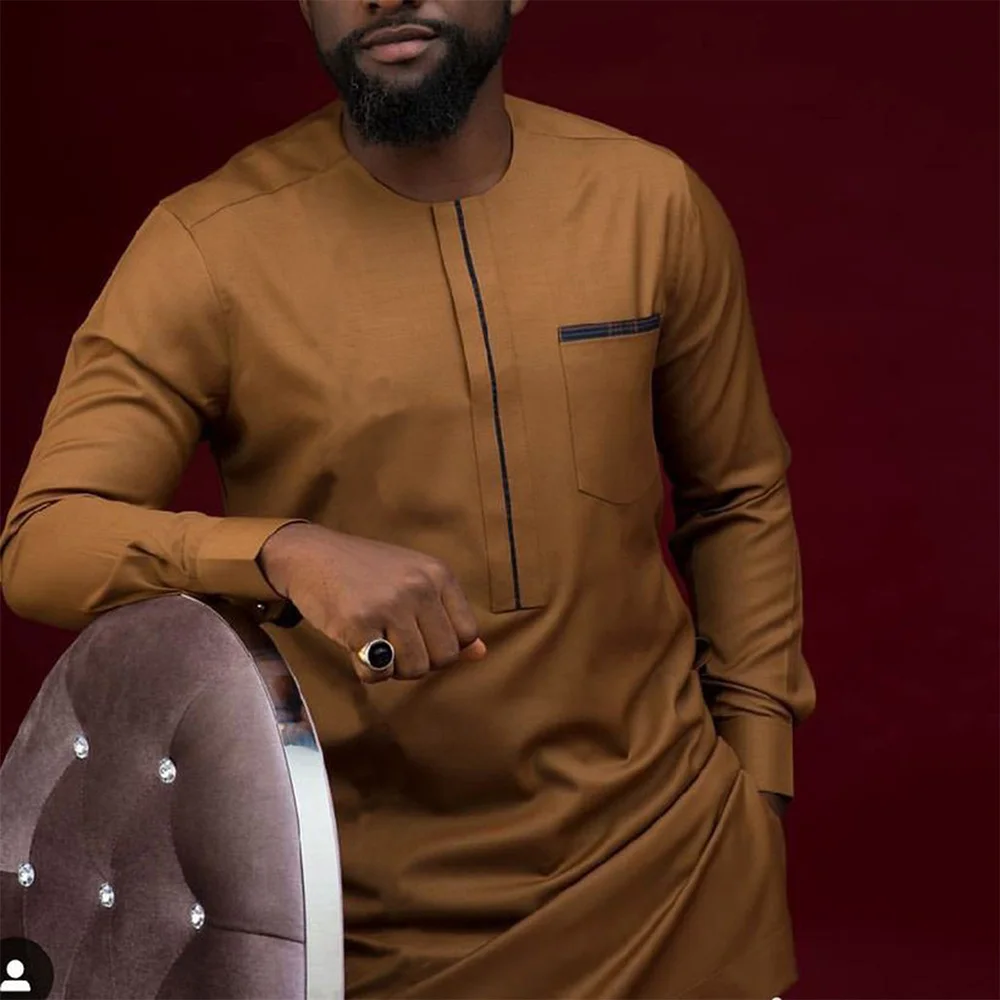 

Костюм Dashiki мужской из топа и брюк, модная Повседневная рубашка с карманами, брюки в африканском стиле, хаки
