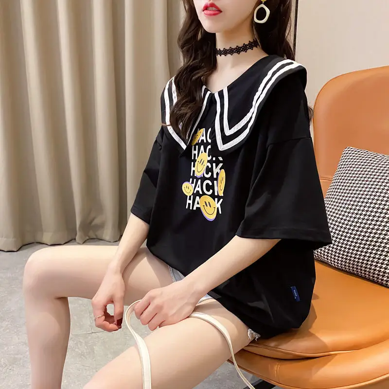 

Aesthetic Graphic T Shirt Loose Clothes Casual Pulovers Midi Fashion Tops Kawaii Short Sleeve Women's T-shirt Summer Korean
