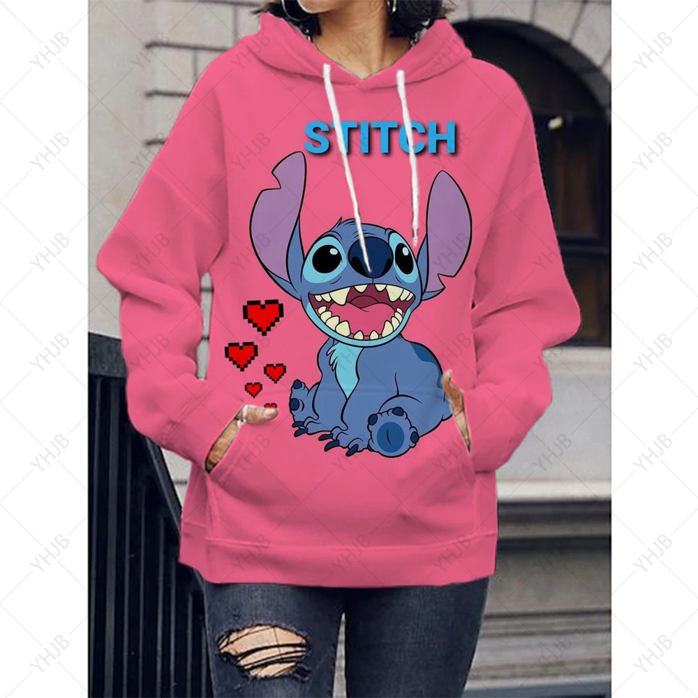 

Autumn/winter Y2K Disney Stitch Print Large Size Loose Pocket Hooded Hoodie Jacket for Kids Women Cartoon Printed Sweatshirts