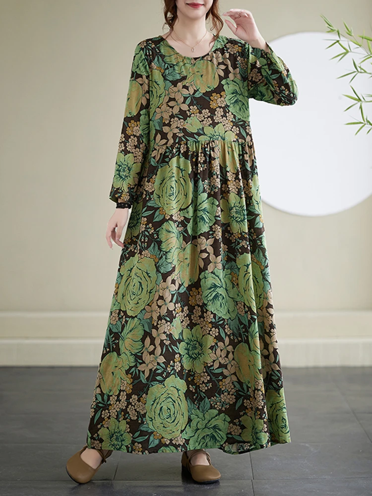 Женское винтажное платье с цветочным принтом длинное хлопковое свободного