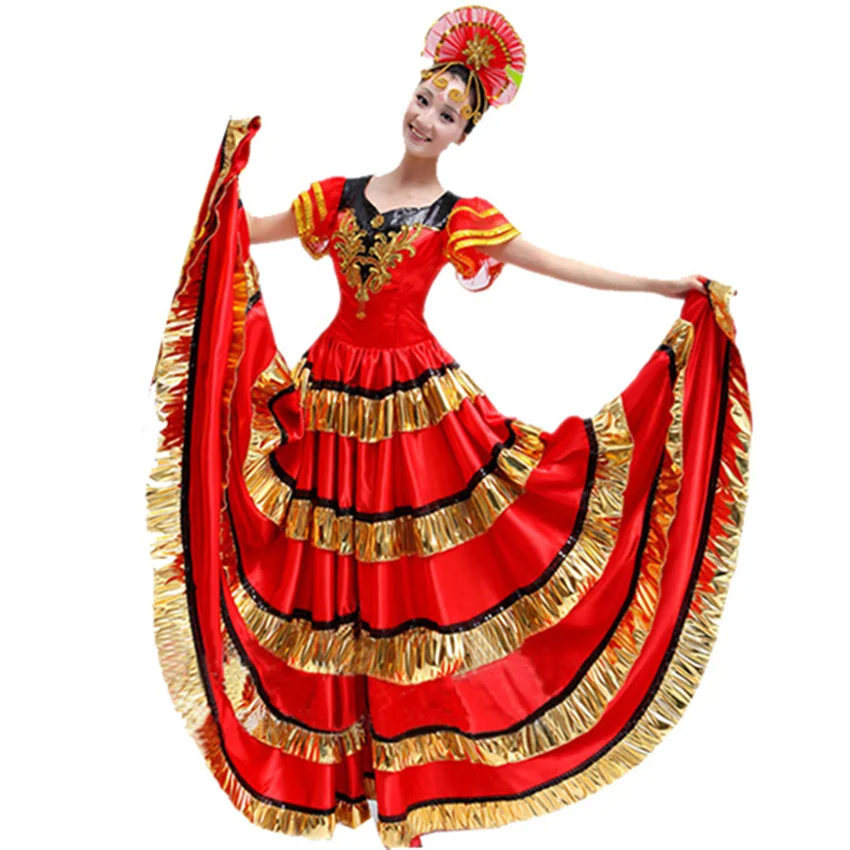Women Spain Dress Flamenco Skirts Dance Costumes Spanish Gypsy Skirt Bigdance Flower Chorus Stage Performance Wear for Woman images - 6