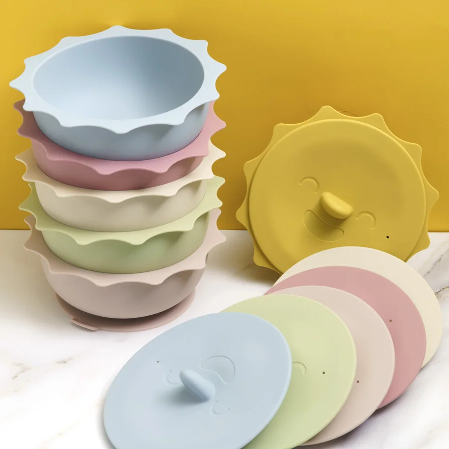 

New Design Kawaii Cartoon Plate For Kids With Silicone Baby Bowl Suction BPA Free Feeding Baby Tableware Children Dining Dishes