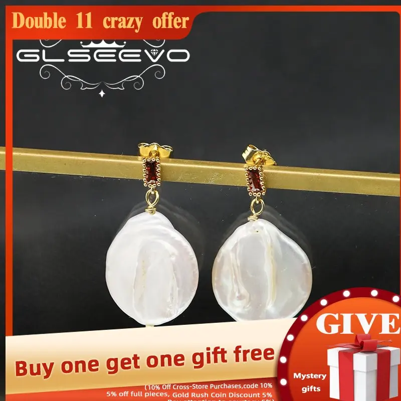 

GLSEEVO Natural Rose Red Baroque Pearls White Drop Earrings Women Simple Romantic Gold Color Small Earring Party Jewelry GE1174A