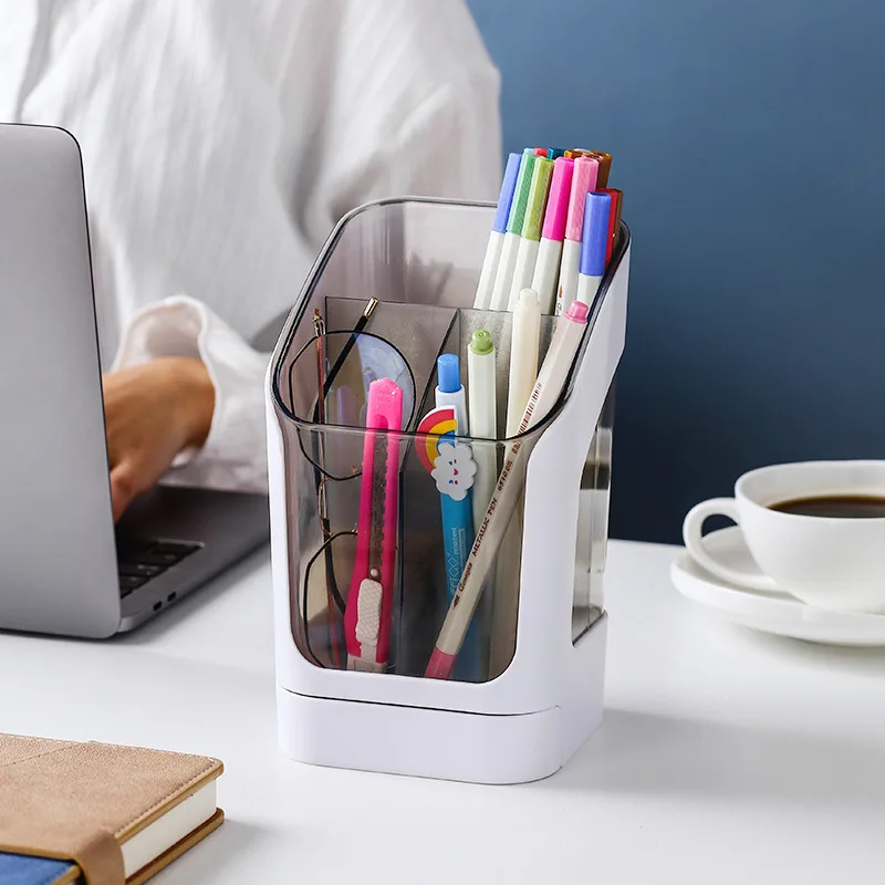 

Multifunctional Desktop Pen Bucket Divided Cell Oblique Insert Pen Container Decoration Decoration Makeup Brush Storage Box