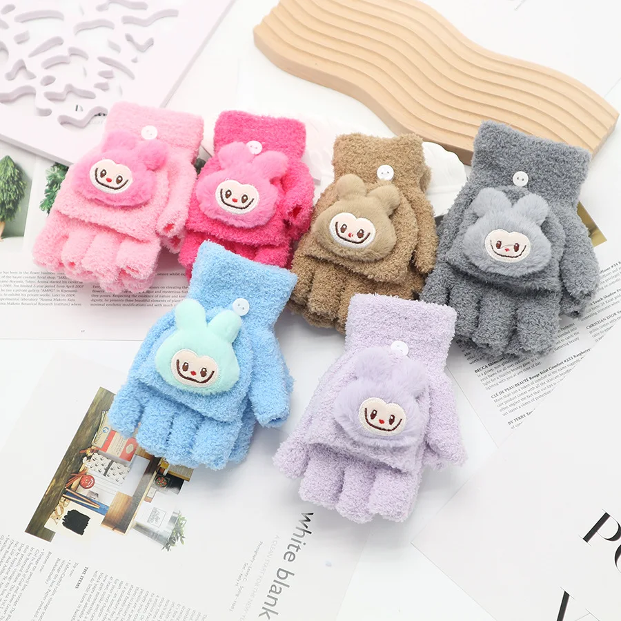 Новые мягкие перчатки Labubu зимние теплые утолщенные с пятью пальцами и