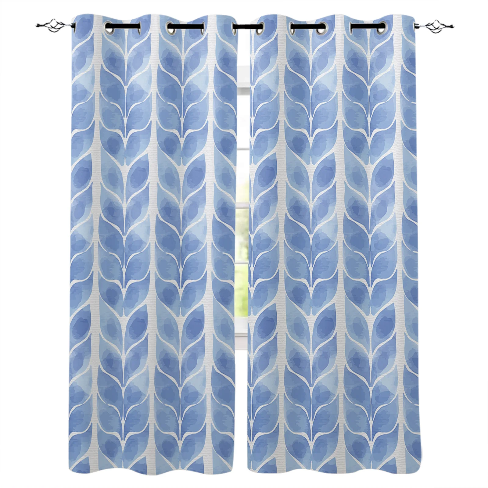 

Watercolor Blue Leaves Curtains For Bedroom Curtains For Living Room Curtains For Living Room Luxury European