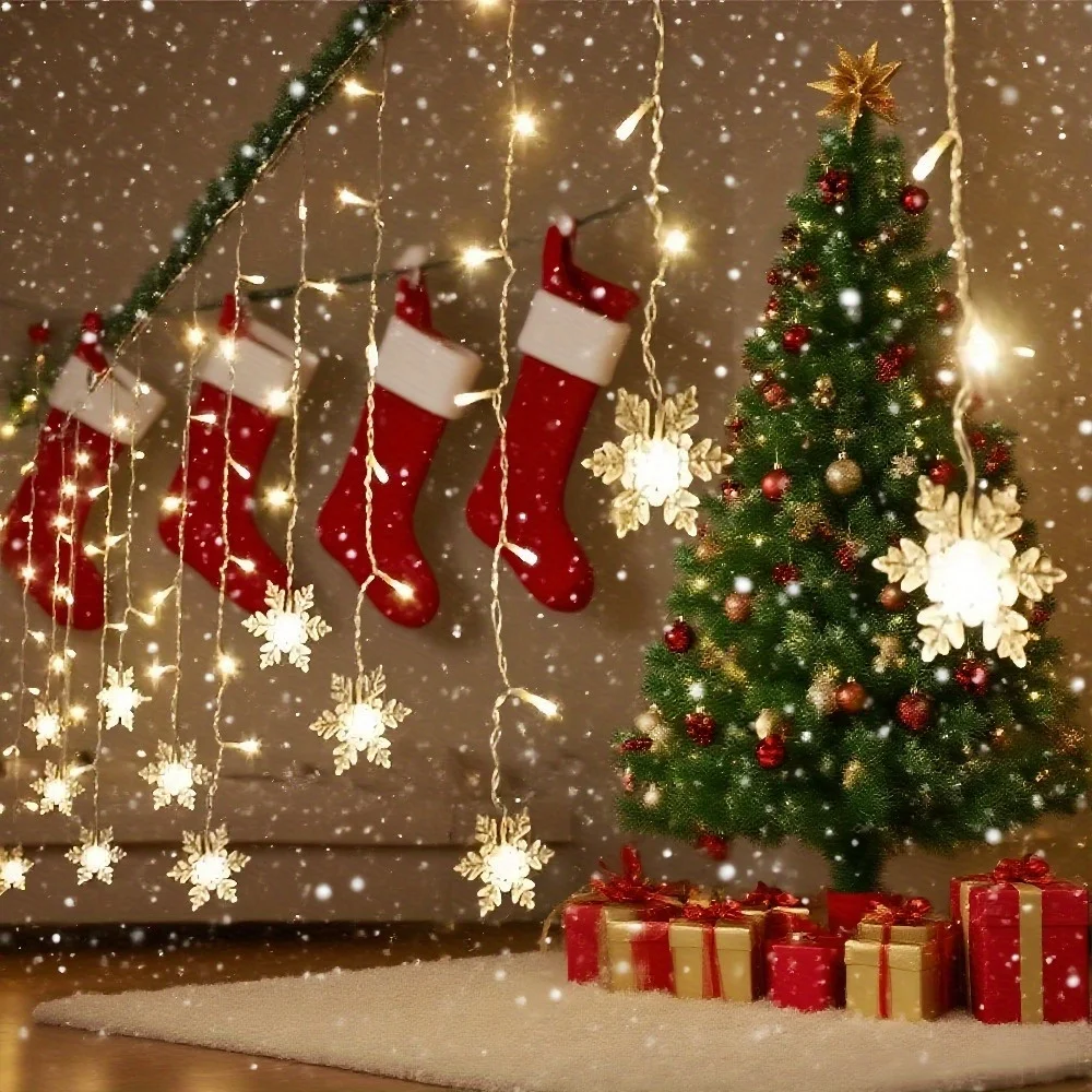 

Светодиодная гирлянда-занавес «Снежинки» USB теплый белый