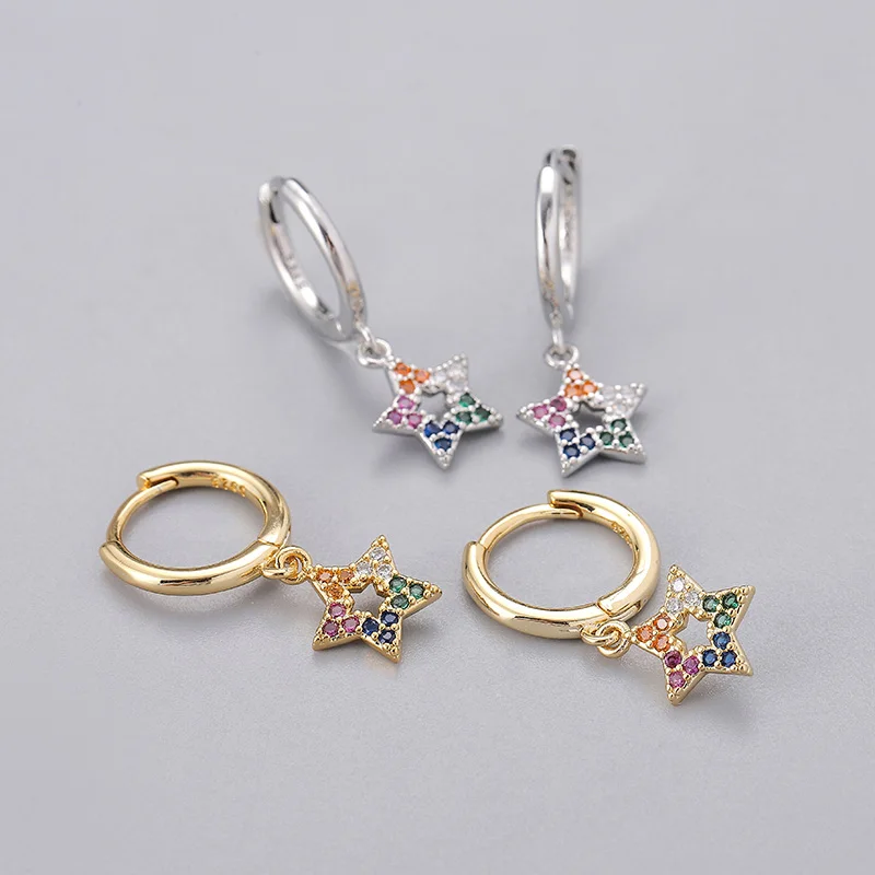 

Серебряные серьги-кольца DAYIN 925 с цветным Цирконом и звездой для женщин, простые изысканные женские Украшения, оптовая продажа