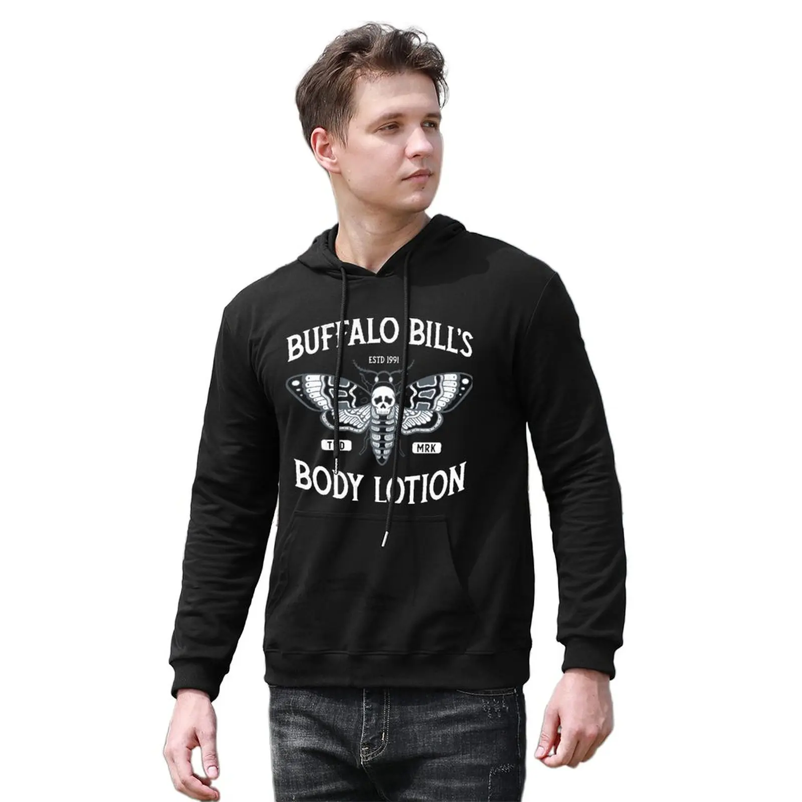 

Insect Buffalo Bill Body Lotion Hoodie Horror Movie Distressed Vintage Loose Winter Hoodies Popular Cotton Pullover Hoodie Men