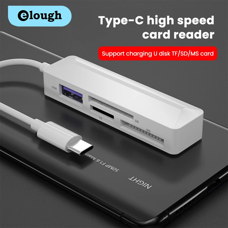 

Кардридер Elough 4 в 1, высокоскоростной адаптер USB Type-C для IOS и SD, TF, MS, адаптер для карт памяти, аксессуары для ПК и ноутбуков