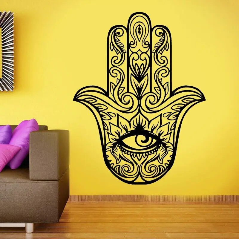 Hamsa Ручной Индийский узор сглаза Наклейка на стену винил домашний Декор Гостиная Фатима ручная Наклейка на стену Йога Студия роспись 3857