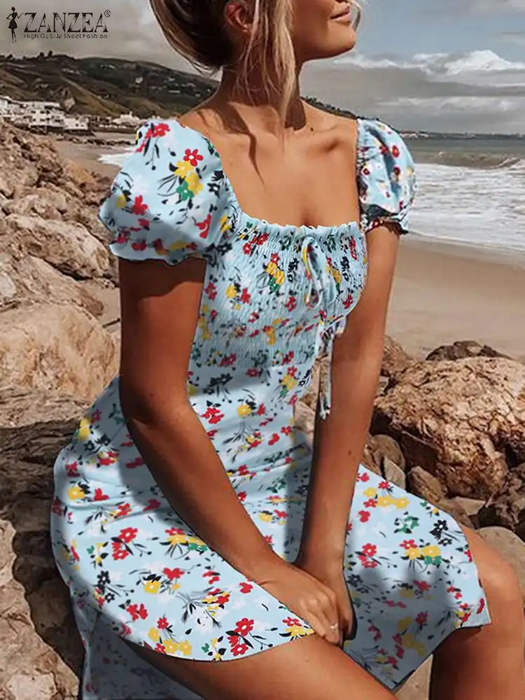 

Женский пляжный сарафан с рукавами-фонариками и разрезом, лето 2022