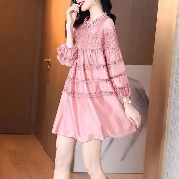 

Summer 2022 new loose large size women's literary casual mid-length short-sleeved dress O-Neck Summer A-LINE