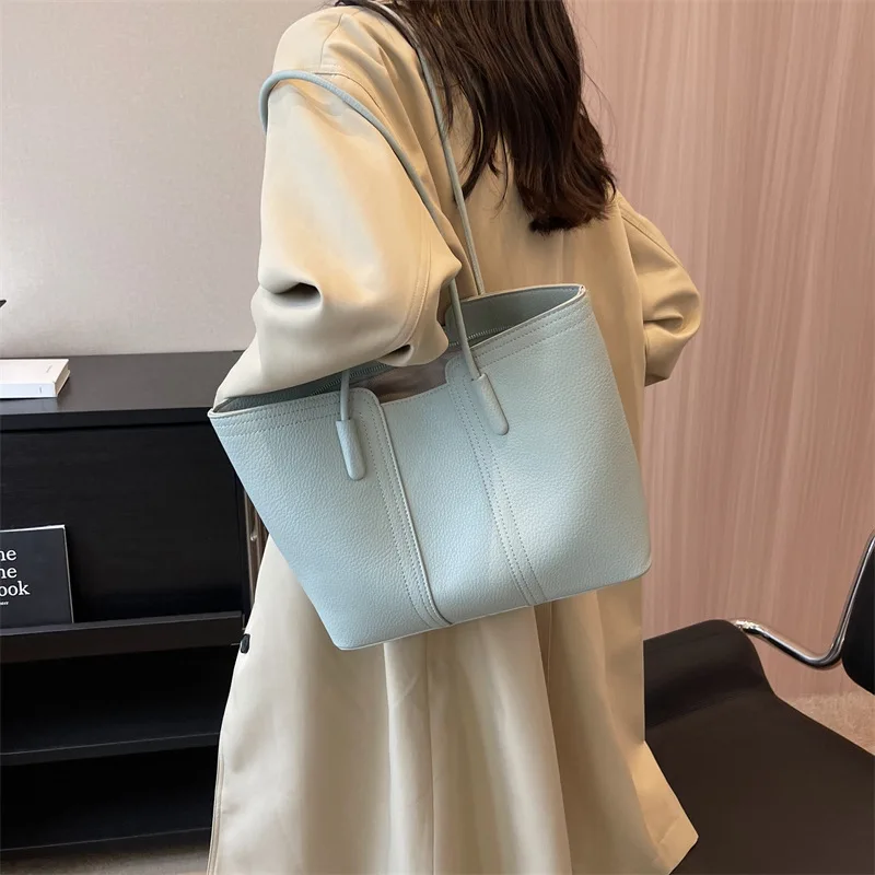 Fashion Handbag with Large Capacity 2023 New Popular One-shoulder Bag with Solid Color Tote Bag Casual Handbag