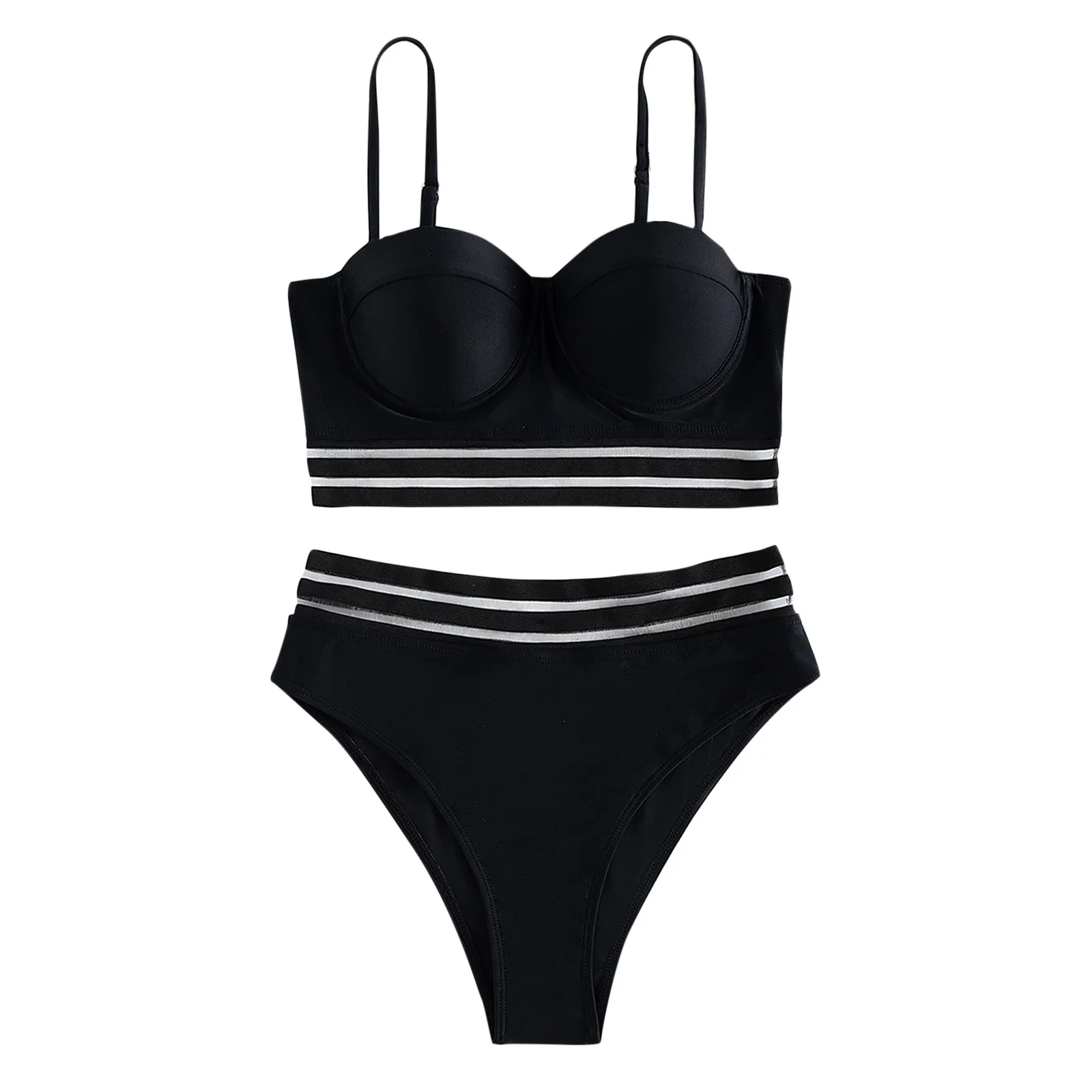 2022 Женский комплект бикини бразильский купальник сексуальный черный с высокой