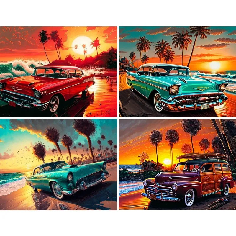 Наборы для алмазной живописи взрослых закат винтажный автомобиль комикс поп-арт
