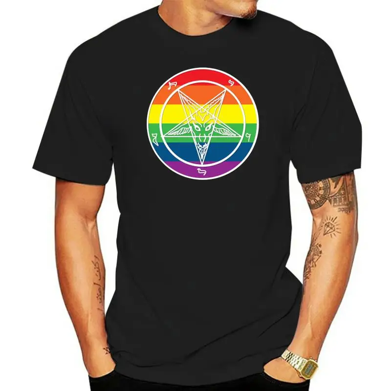 

Дизайнерская хлопковая Футболка Baphomet pride с круглым вырезом, формальная Весенняя трендовая футболка с графическим принтом для строительств...