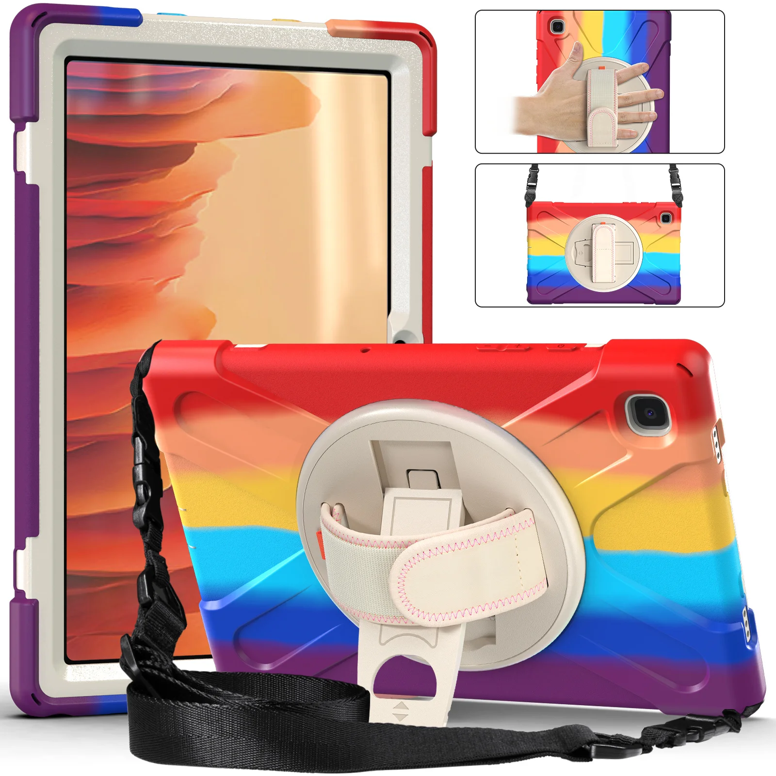 

For deep samsung galaxy tab a7 10.4 SM-T500 SM-T505 case 2020 colorful kids spinning hybird armature shoulder strap tablet