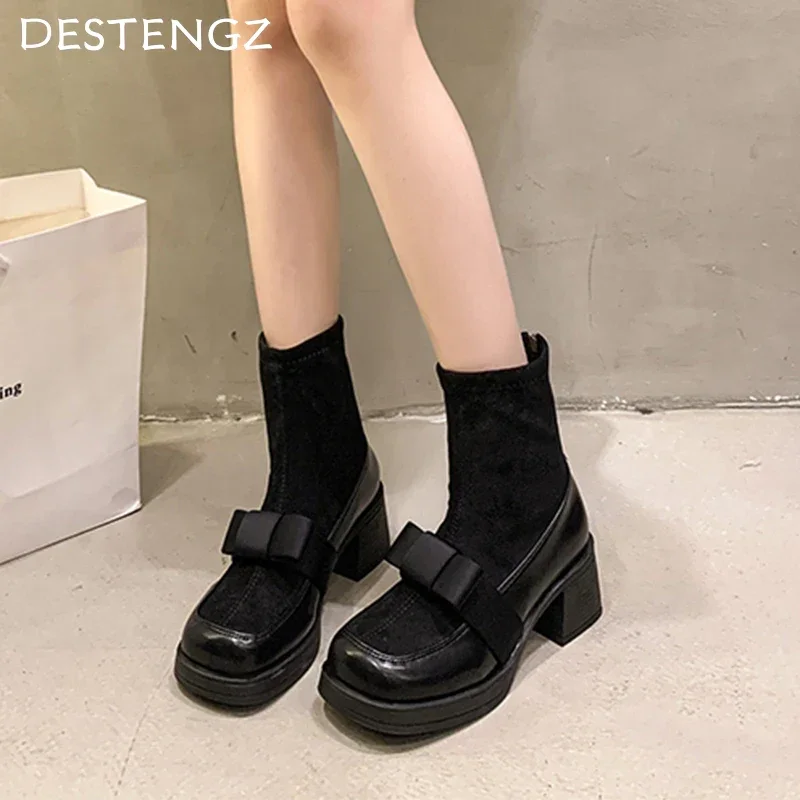 Замшевые женские ботильоны на платформе женская обувь массивном каблуке высоком