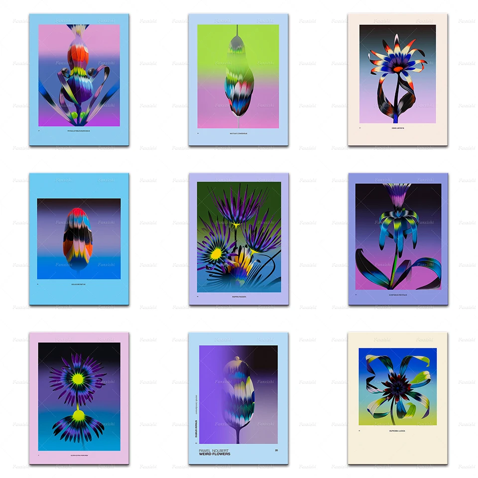 

Nordic Abstract Weird Flowers Print Poster-Gloria Extra Purpurea,Mutuus Consensus,Euphobia Lucida Wall Art Canvas Painting Decor