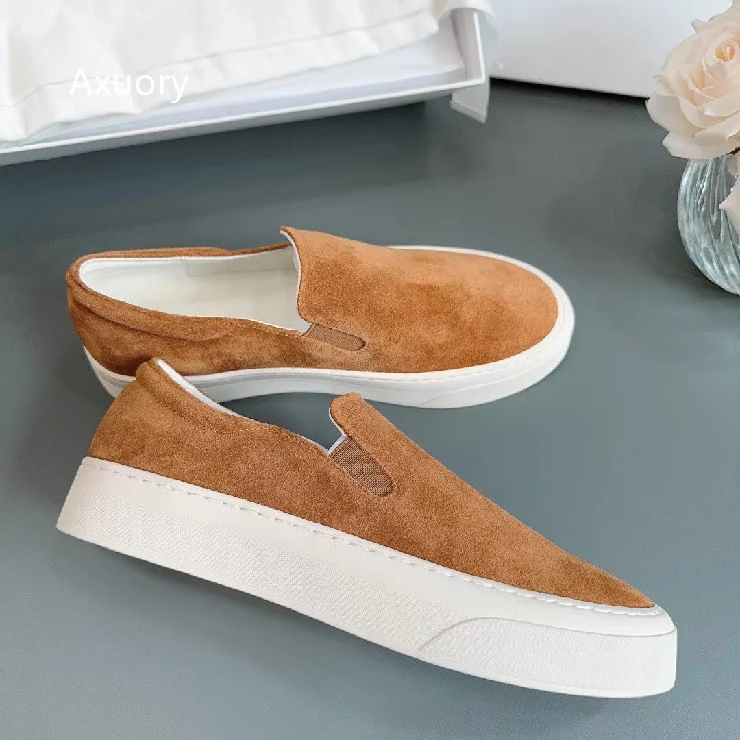 2023 Women's Flat Platform Loafer Shoe Retro Sheep Suede Material Mixed Color Thick Bottom Anti Slip