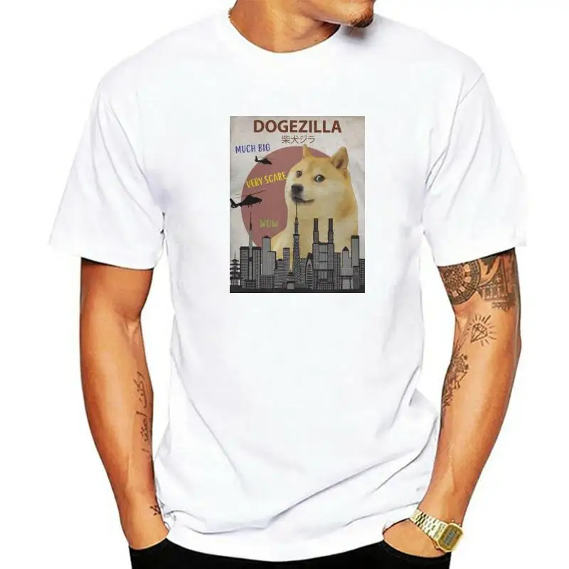 Dogezilla Funny Doge Meme Dog T-Shirt Men Leisure 100% Cotton Tee Shirt Round Neck Short Sleeve T Shirt Big Size Clothing