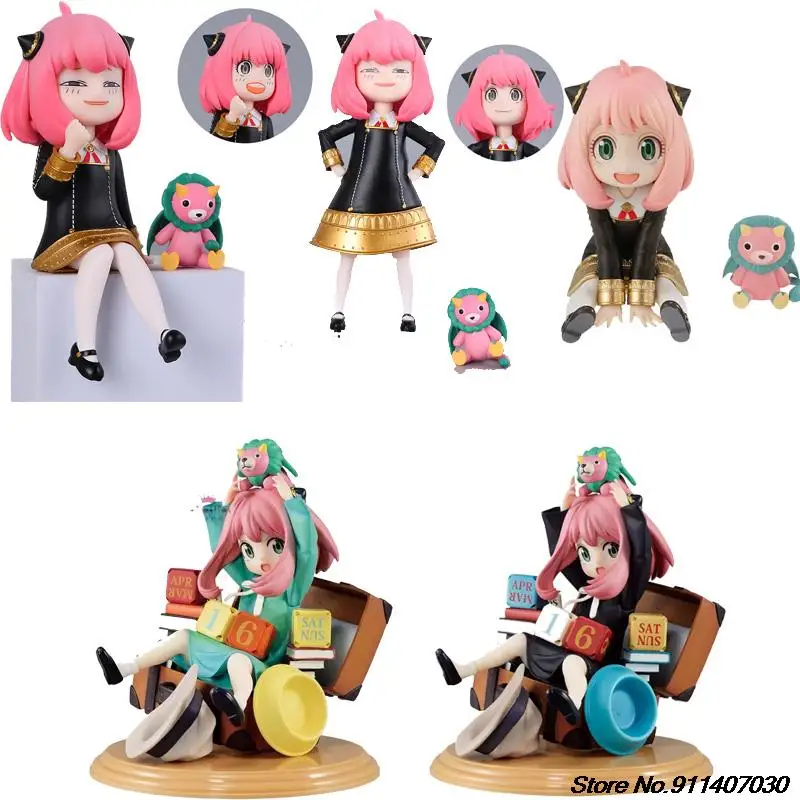 

Anime Spy X Family Anya Figure Toys Loid Yor Forger Chibi Anua Figure With Base PVC Model Doll Kawaii Cute Girl Desktop Ornament