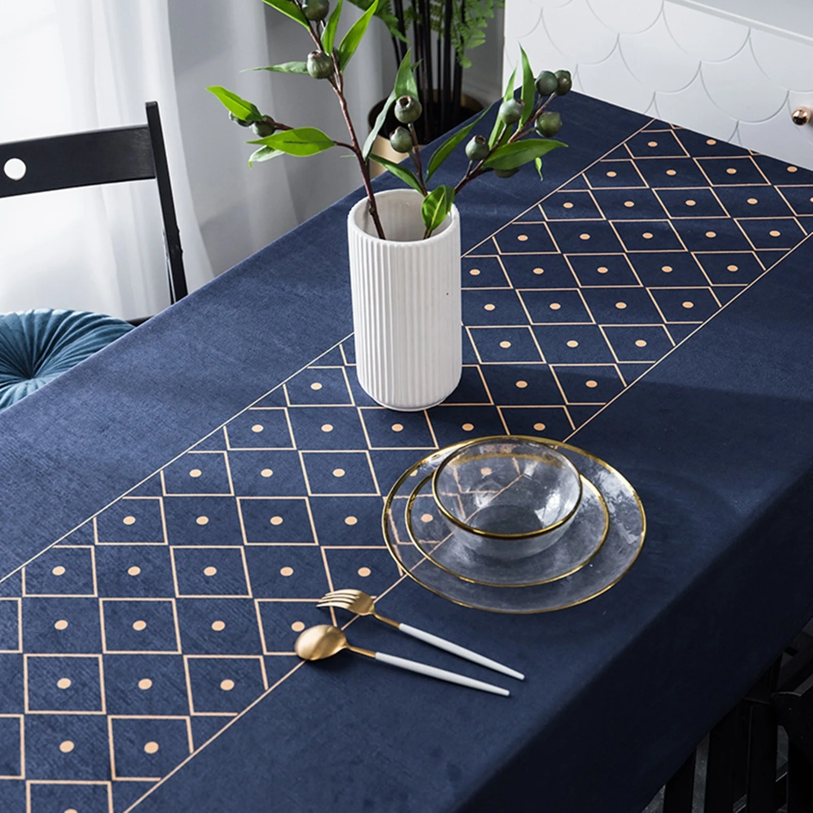 

Polyester Tablecloths, Waterproof Table Covers Lattice Blue Dining Table Coffee Table Deco