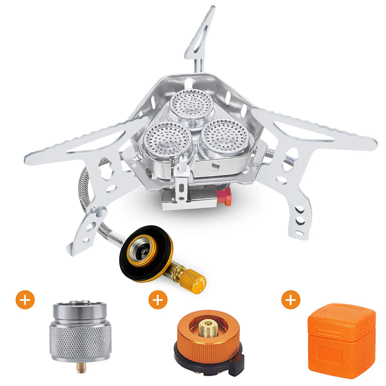 

Windproof Camping Gas Stove Portable Outdoor Hiking Picnic Three Head Stove Foldable Camping Keep Warm Ultralight Split Burner