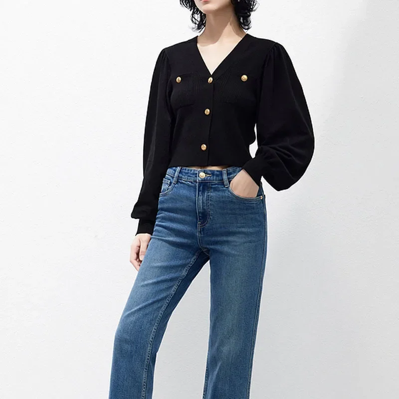 Вязаный топ во французском стиле разумный дизайн кардиган с пышными рукавами