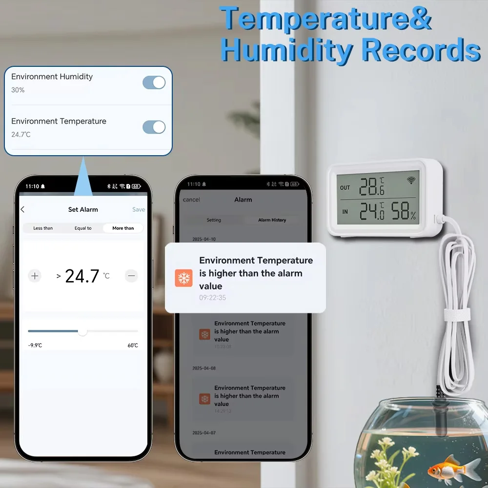 Фото Водонепроницаемый внешний датчик температуры и влажности Tuya Zigbee WiFi с ЖК-дисплеем для холодильника, аквариума, бассейна, совместимый с Alexa и Google Home №1