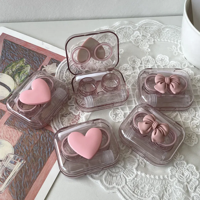 

3D Bowknot Decor Contact Lens Case Box Contact Lens Container Holder Outdoor Portable Mini Contact Lens Soak Storage Kit