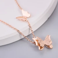 yhpup exquisite butterfly sexy pendant necklace for women shiny cubic zirconia jewelry trendy metal stainless steel necklace new